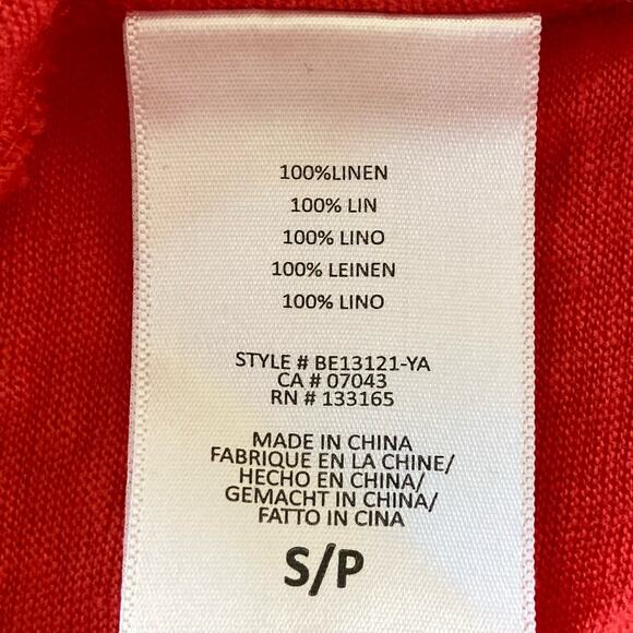 ANTHRO Eri + ali Coral Red Linen Cross Back Flutter Tee SM Beachy Summer Casual - Picture 8 of 9